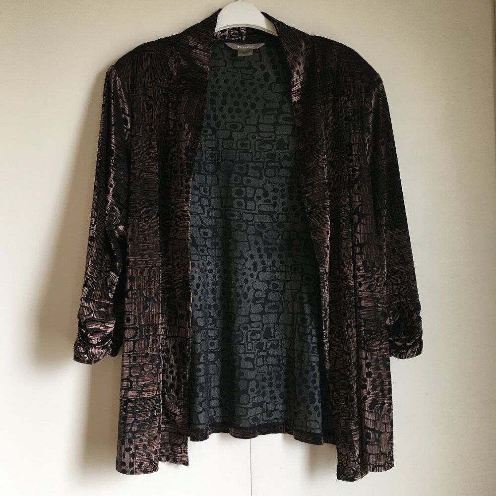 Vtg 90s TanJay XL Velvet Burnout Devore Open Cardigan Shoulder Pads Mob Wife